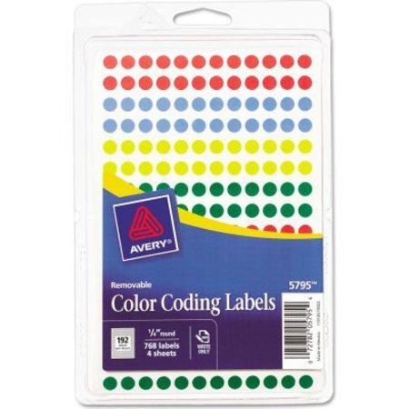 AVERY Avery¬Æ Removable Self-Adhesive Color-Coding Labels, 1/4" Dia, Assorted, 768/Pack 5795